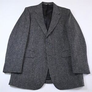 Vtg USA Made 44X Black Nailshead Tweed Wool Mens Blazer Suit Jacket Sport Coat